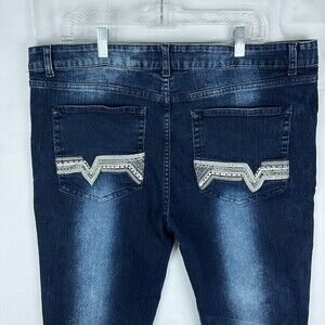 GS115 Denim Men’s Jeans 40x30 Straight Leg Blue Embroidered Pockets Casual Y2K